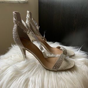 Rhinestone Studded silver high heels